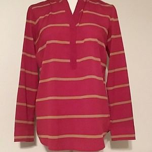 Talbots petite burgundy & gold striped blouse